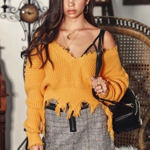 LF Cropped Distressed Sweater